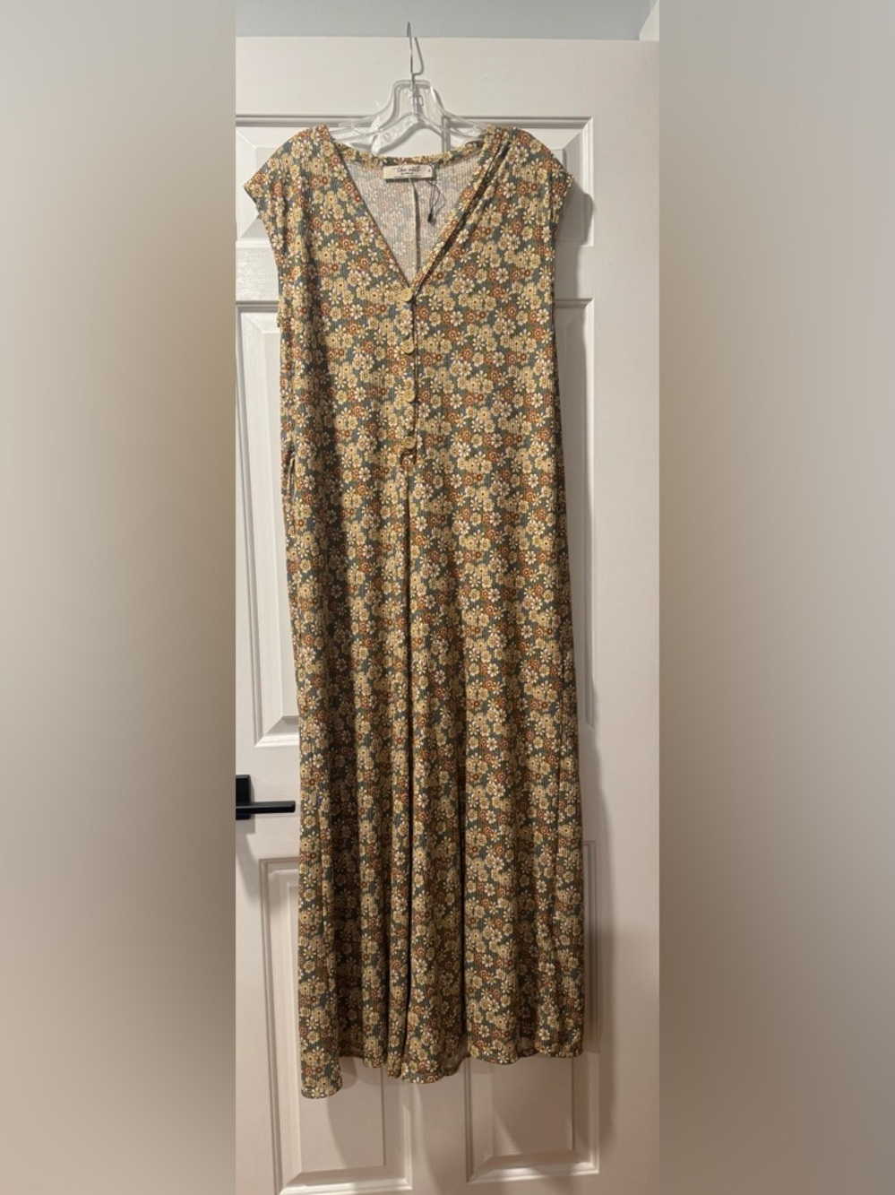 Three Bird Nest Olive and Mustard Floral Maxi romper